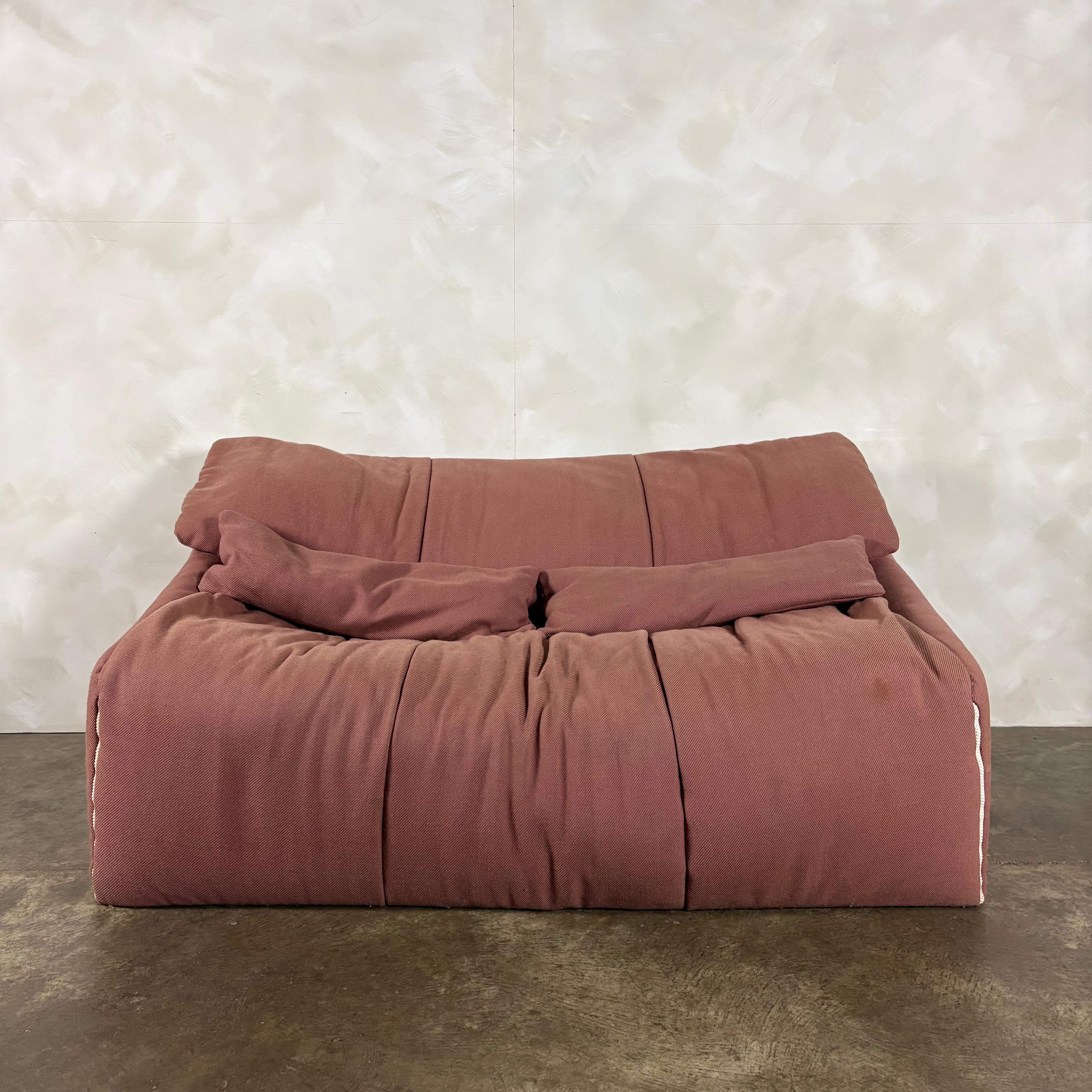 Pink Two Seater Sofa, Armchair & Footstool Annie Hiéronimus Ligne Roset 1980 Post Modern Cinna Mid Century Vintage Retro MCM