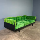 SOLD Mid Century Green Corduroy & Black Three Seater Sofa Vintage Retro MCM