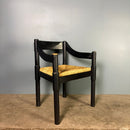 Carimate Black Carver Rush Papercord Dining Chair By Vico Magistretti For Cassina Mid Century Vintage Retro MCM