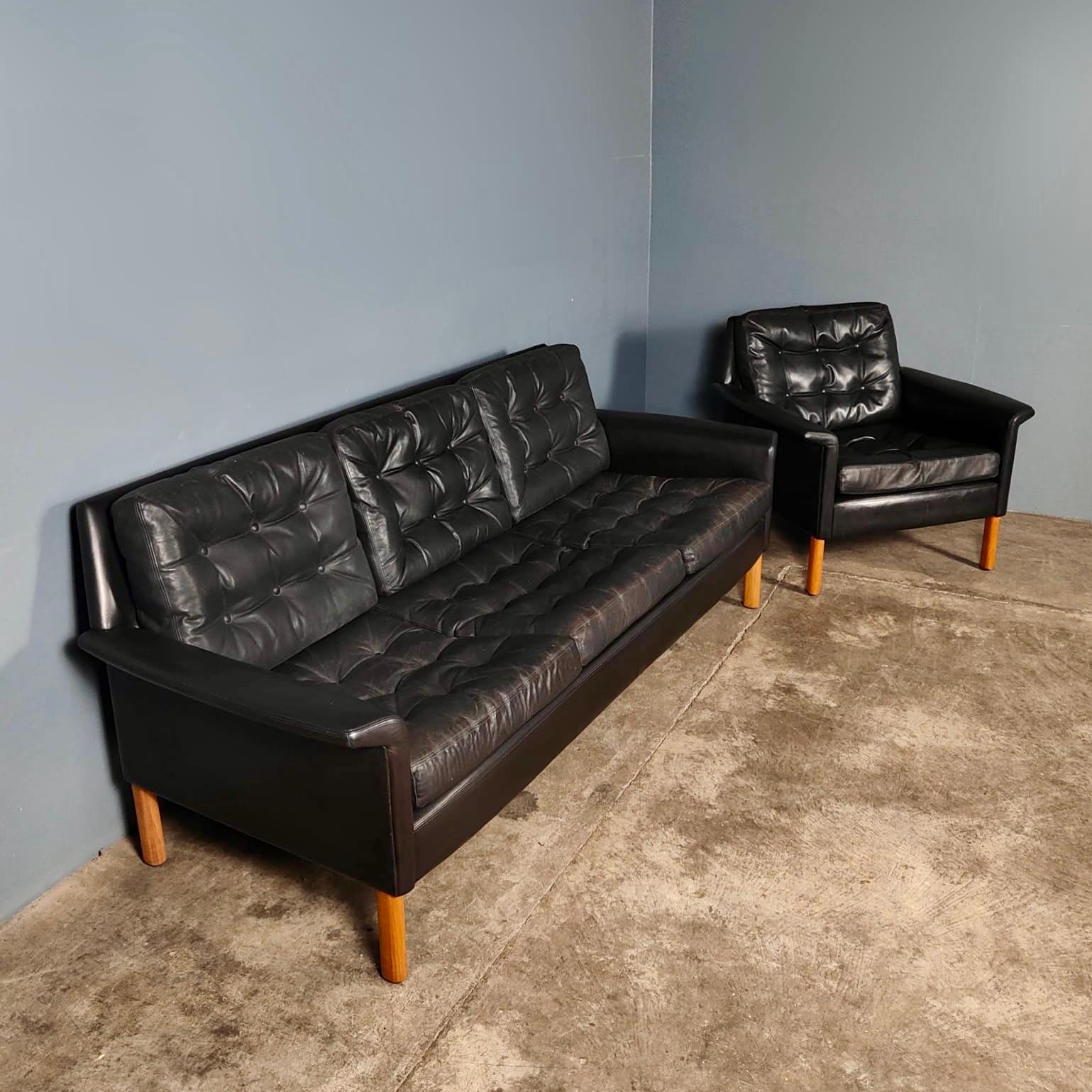 SOLD Vintage Black Leather Sofa & Armchair By Rudolph Glatzel For Kill International Mid Century Retro MCM