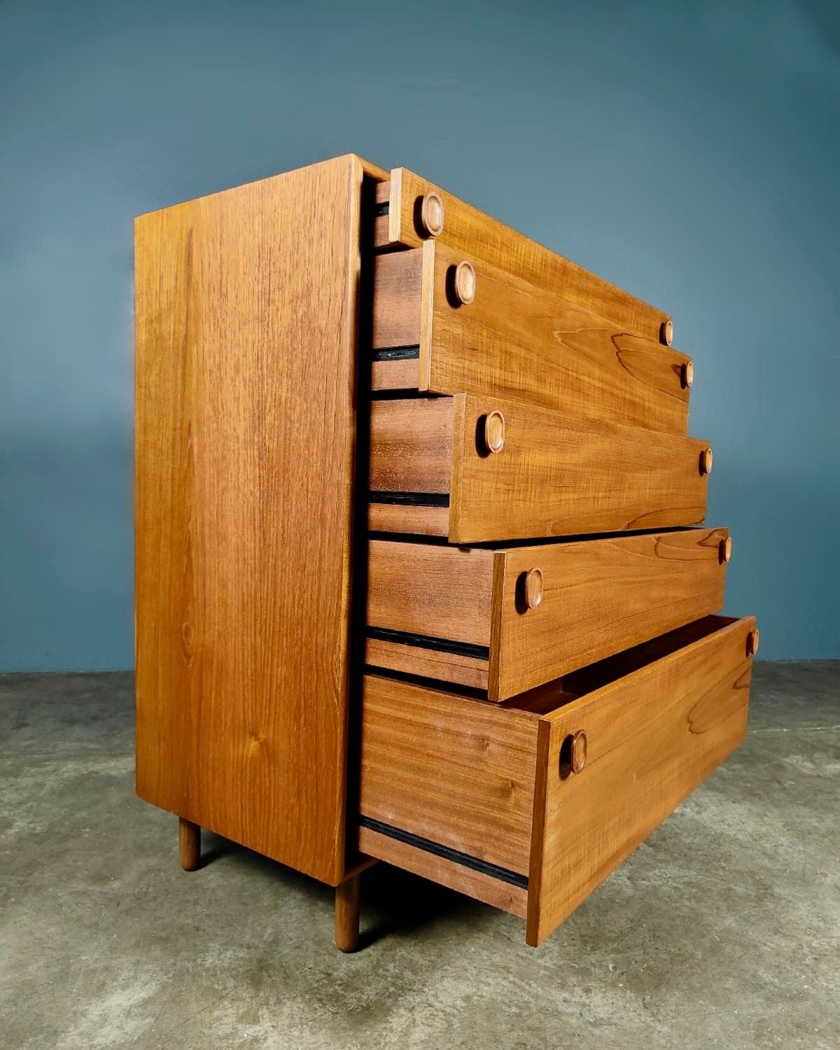 SOLD Mid Century Teak Tall Boy Chest Of Drawers Meredew Vintage Retro MCM