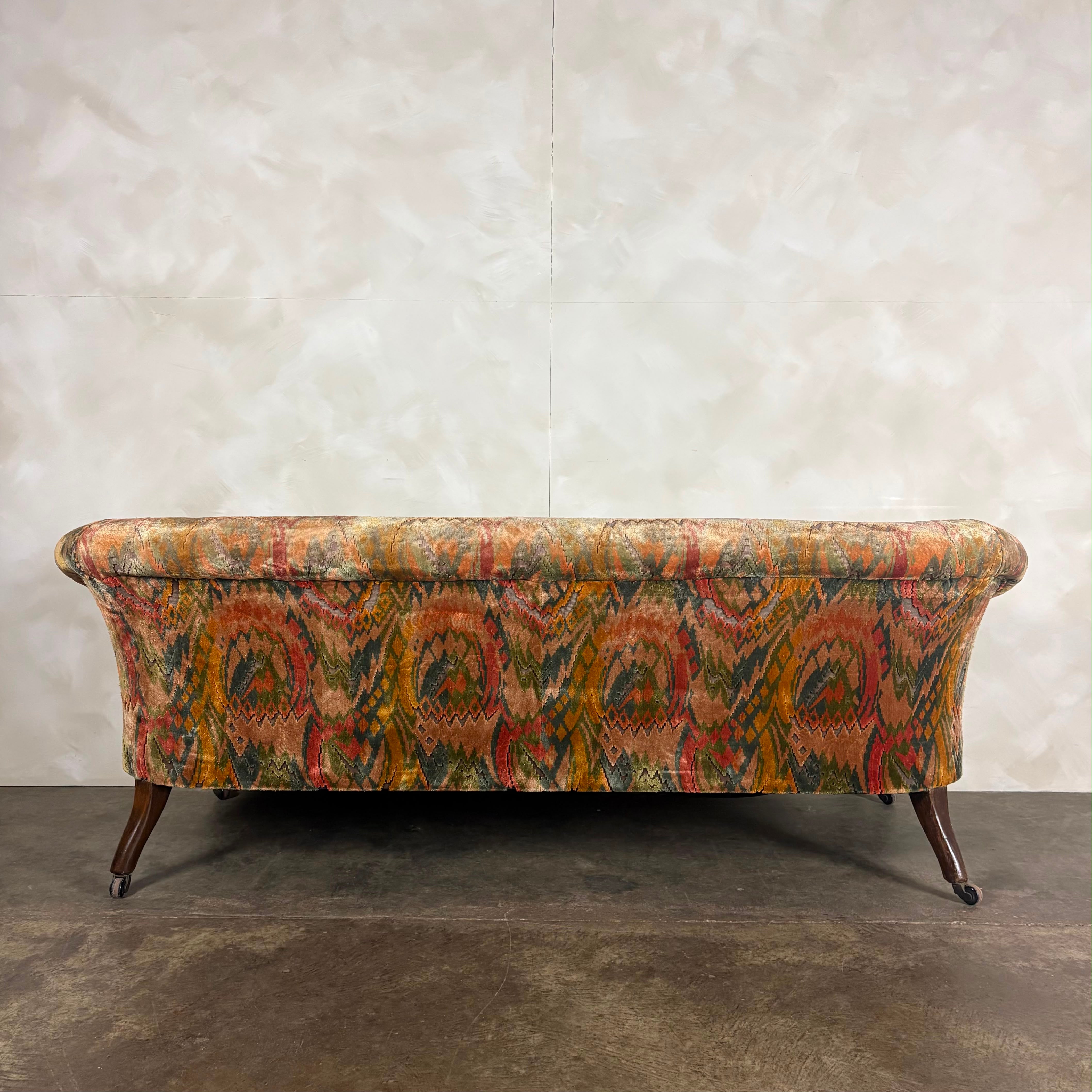 Antique Flamestitch Chesterfield Style Walnut Mahogany Three Seater Sofa Victorian