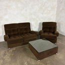 Mid Century Modular Brown Two Seater Sofa & Armchair With Coffee Table Vintage Retro MCM