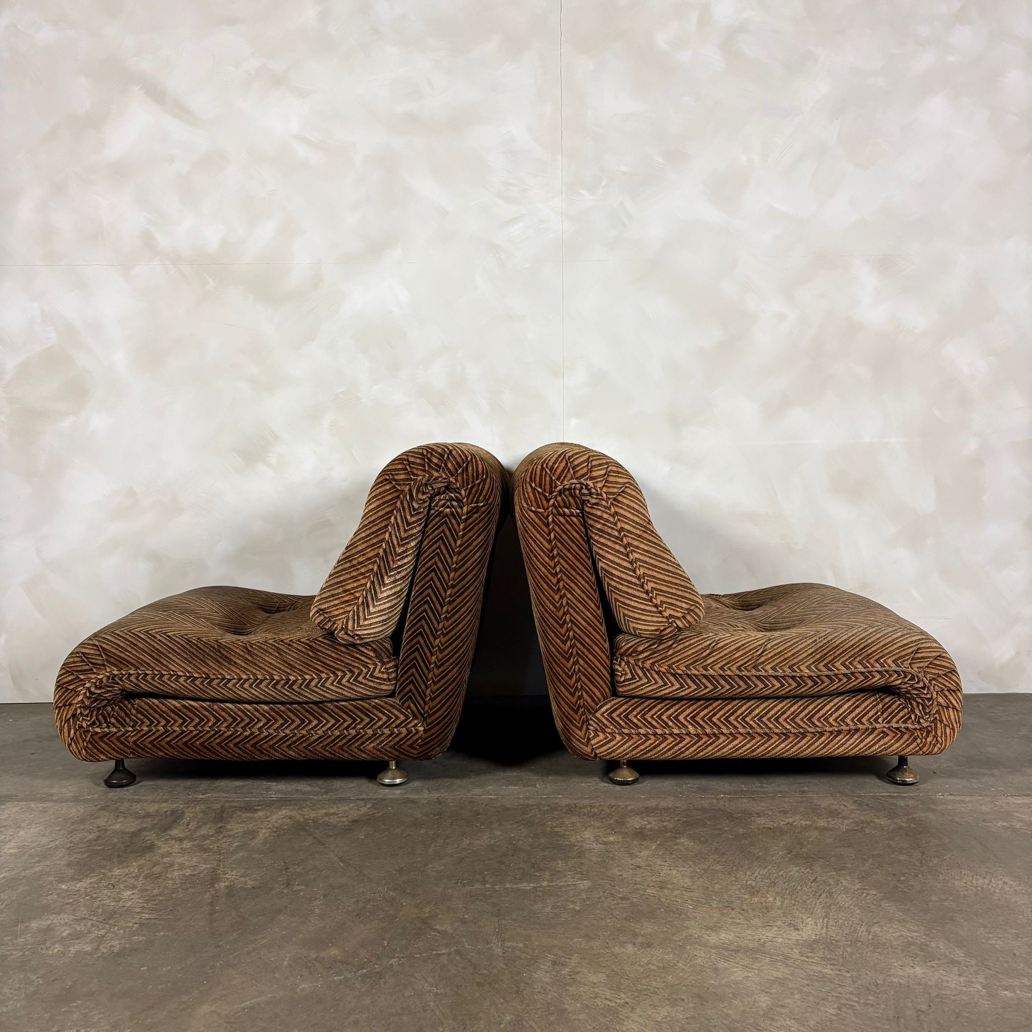 Mid Century G Plan Duo Modular Armchairs/Sofa Geometric Brown Chevron Pattern Vintage Retro MCM