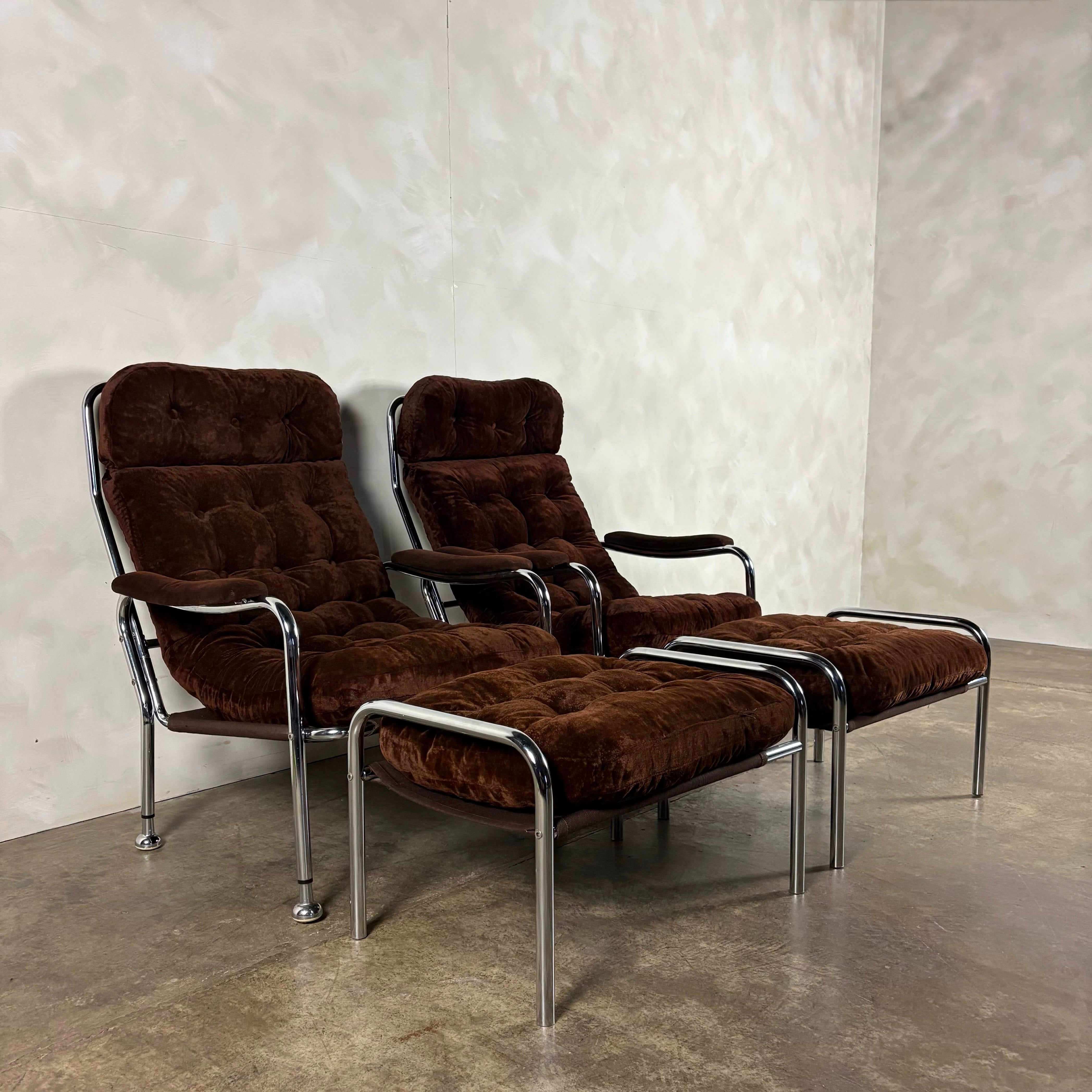 Pair Of Bo Eigert Stalbo Armchairs With Footstools Mid Century Vintage Retro MCM