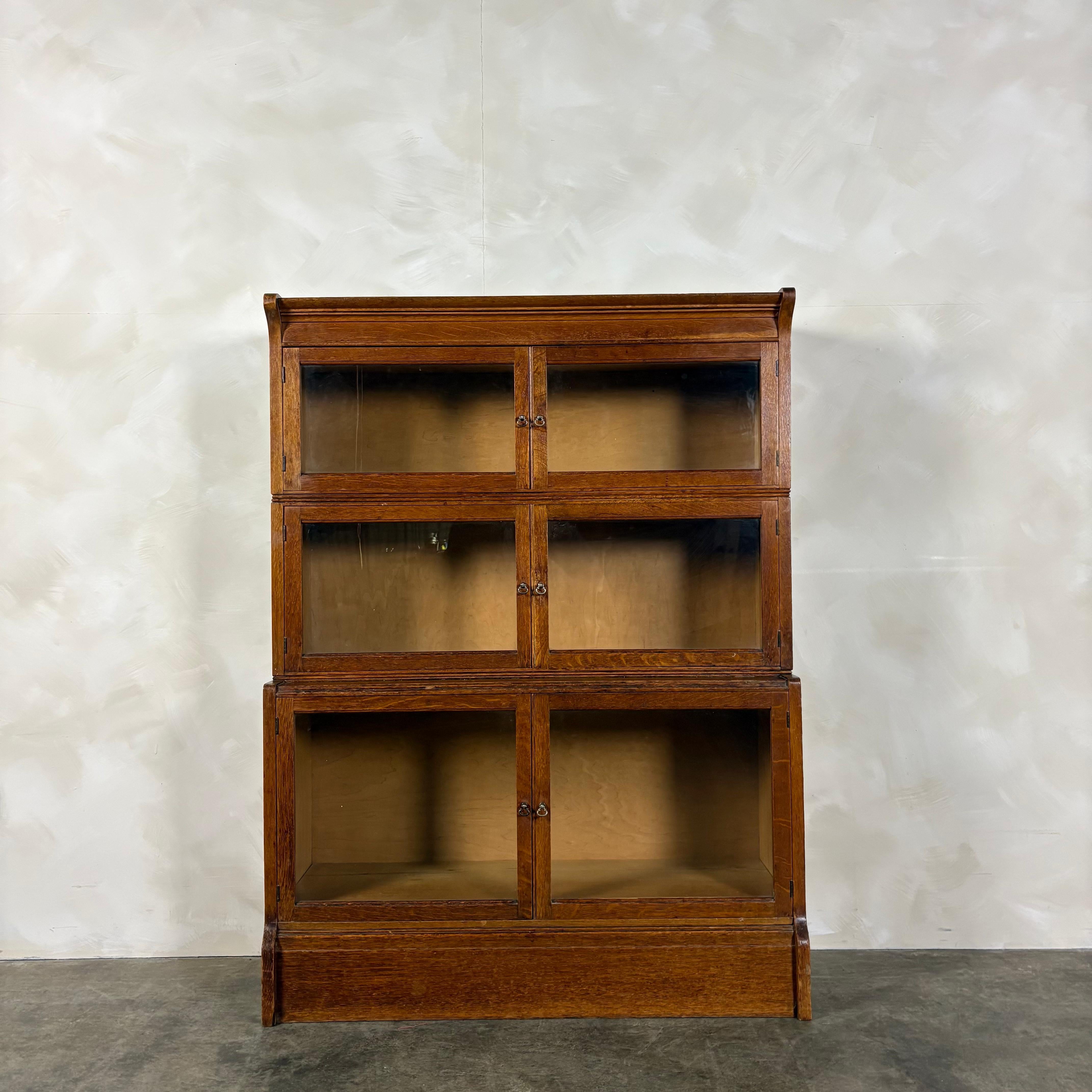 English Oak Glass Sectional Barrister Fronted Tall Cabinet/Bookcase Globe Wernicke Style Mid Century Vintage Retro MCM