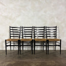 Set Of Four Italian Gio Ponti Style Ebonised Black Ladderback Dining Chairs Mid Century Vintage Retro MCM