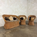 1970s Rattan Sofa & Pair Of Lounge Chairs Mid Century Vintage Retro MCM