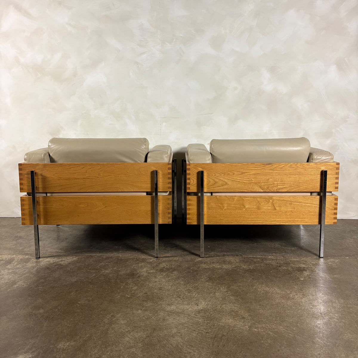 Mid Century Pair Of Cream Beige Leather Robin Day For Habitat Forum II Armchairs Vintage Retro MCM