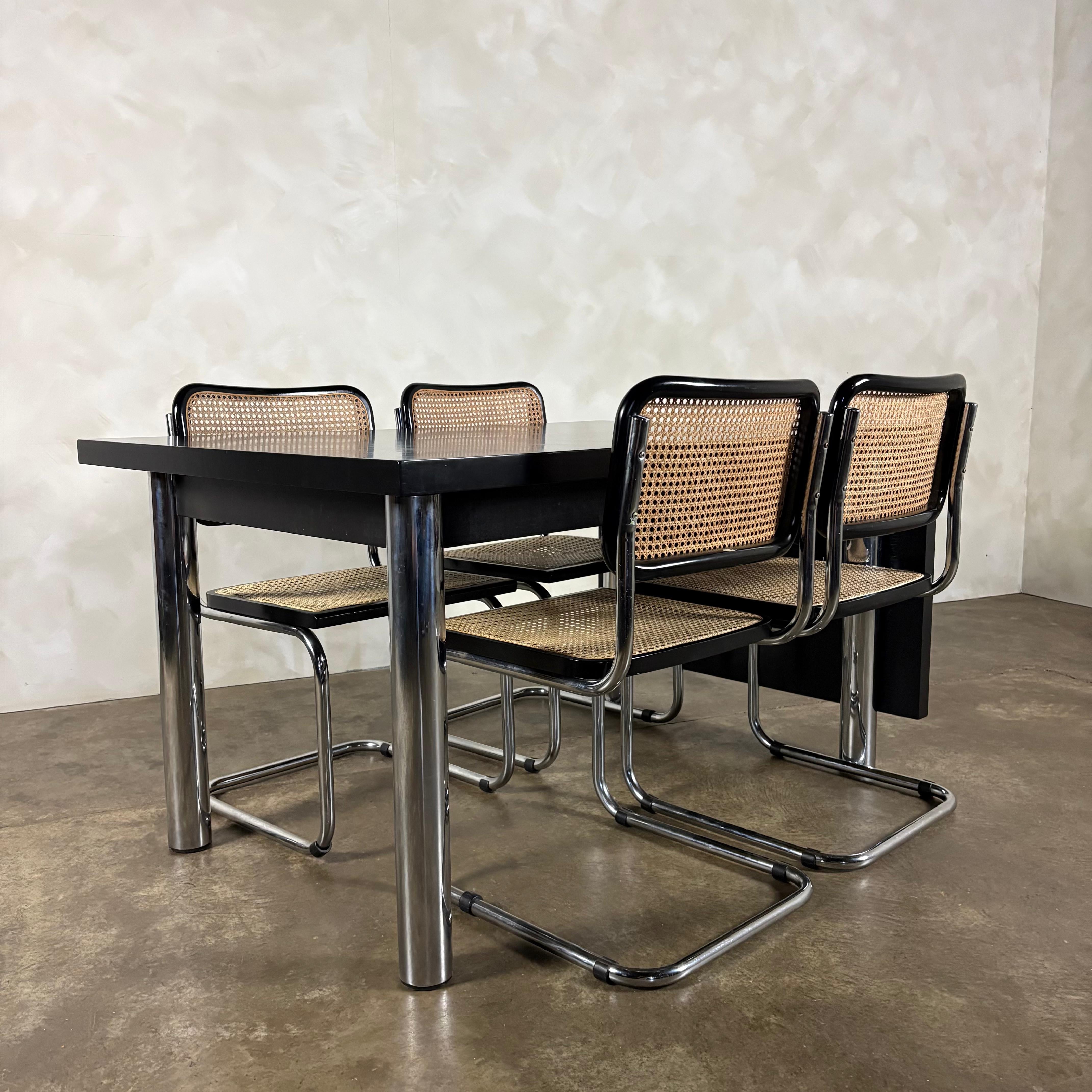 Six Black Marcel Breuer Cesca Bauhaus Dining Chairs With Matching Extending Dining Table Mid Century Vintage Retro MCM