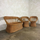 1970s Rattan Sofa & Pair Of Lounge Chairs Mid Century Vintage Retro MCM