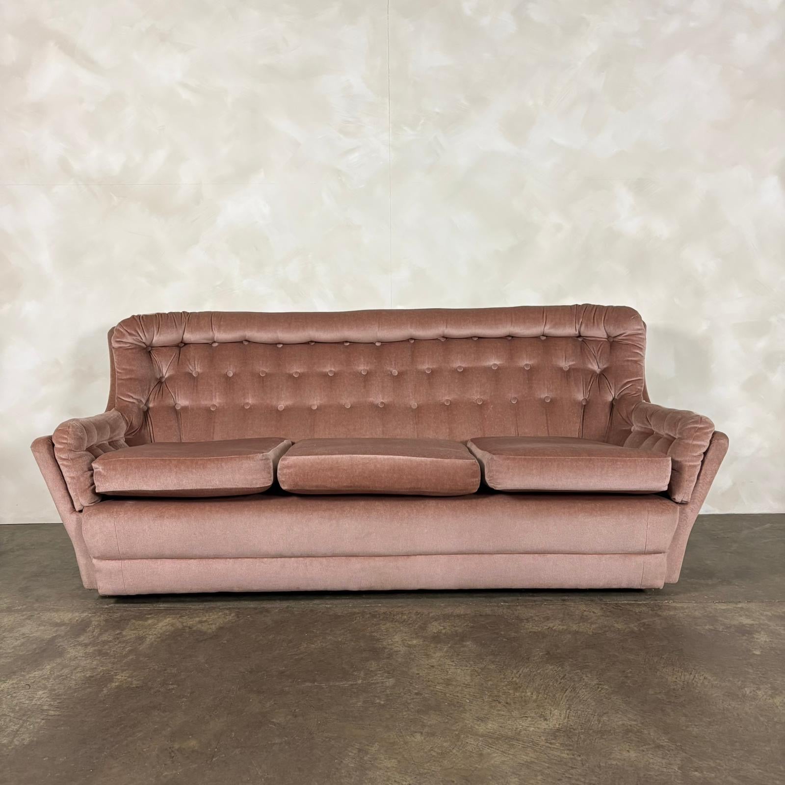 Mid Century Three Seater Sofa Blush Pink Vintage Retro MCM