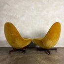 Pair Of Greaves & Thomas Yellow Mustard Egg Swivel Lounge Chairs Mid Century Vintage Retro MCM