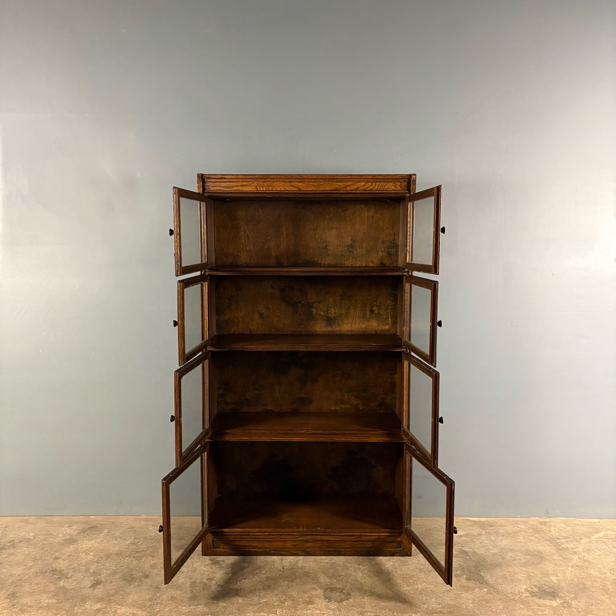 SOLD English Oak Glass Sectional Barrister Fronted Tall Cabinet/Bookcase Globe Wernicke Style Mid Century Vintage Retro MCM