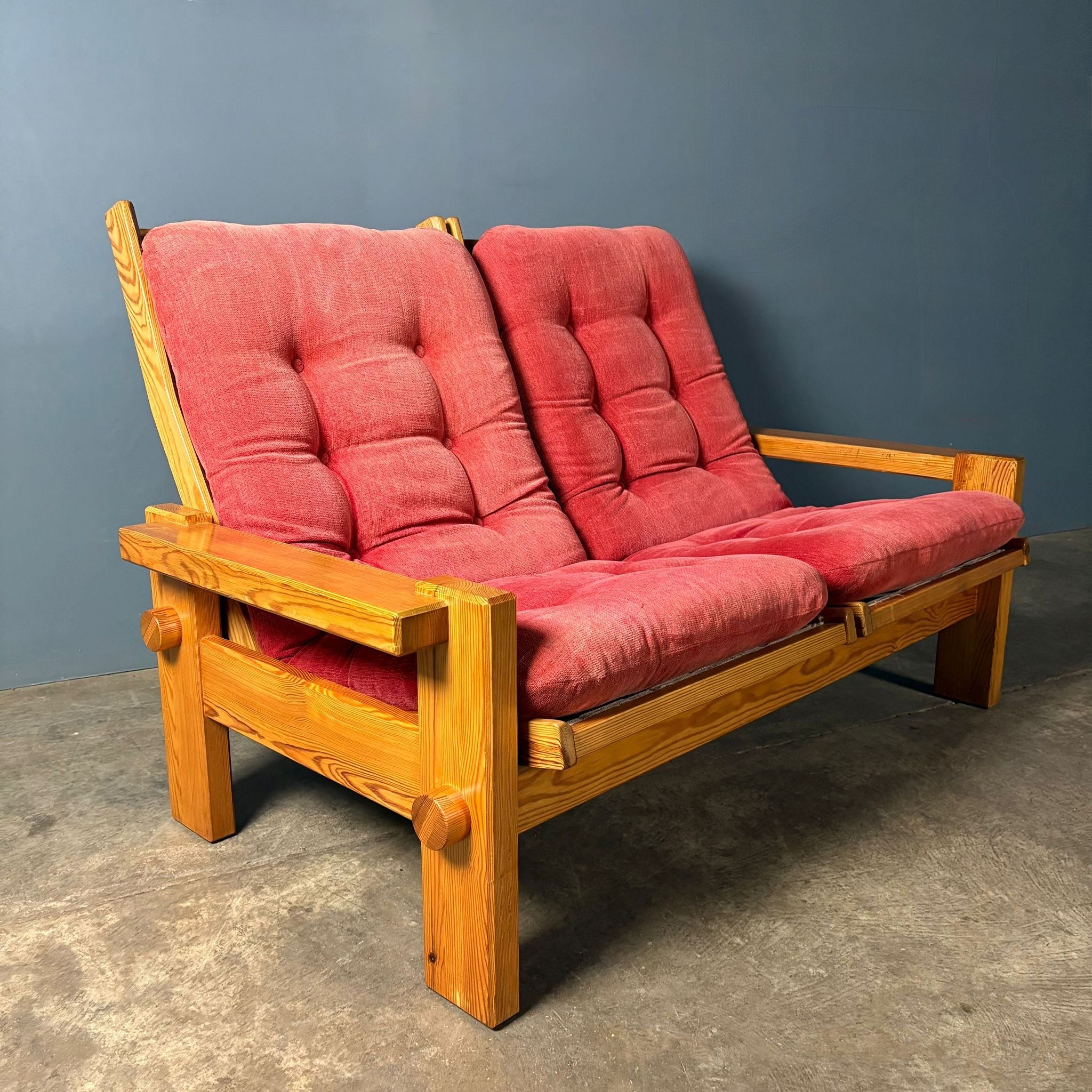 Mid Century Pine Two Seater Pink Sofa By Yngve Ekström For Swedese Vintage Retro MCM