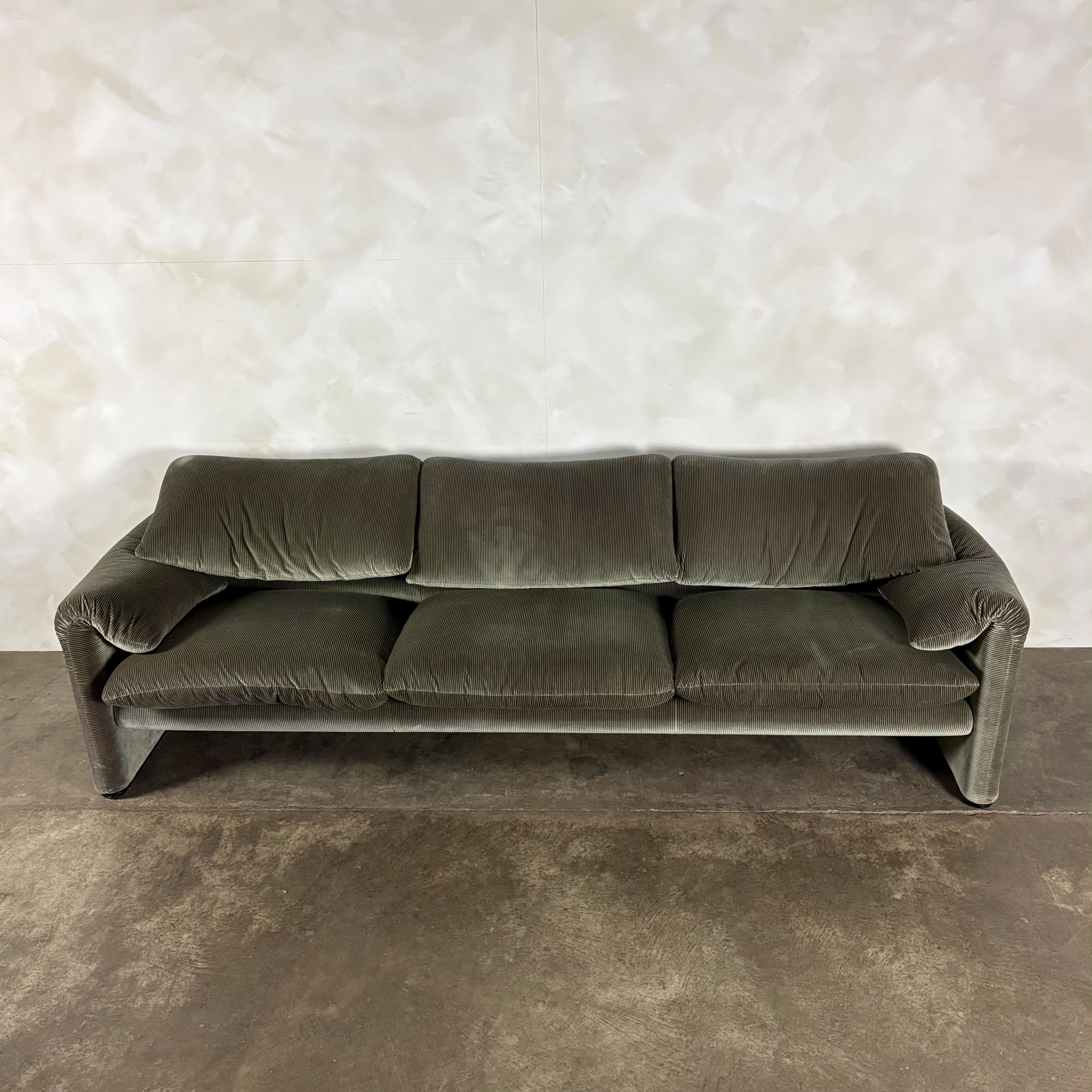 Maralunga Green Sage Three Seater Sofa By Vico Magistretti For Cassina Mid Century Vintage Retro MCM