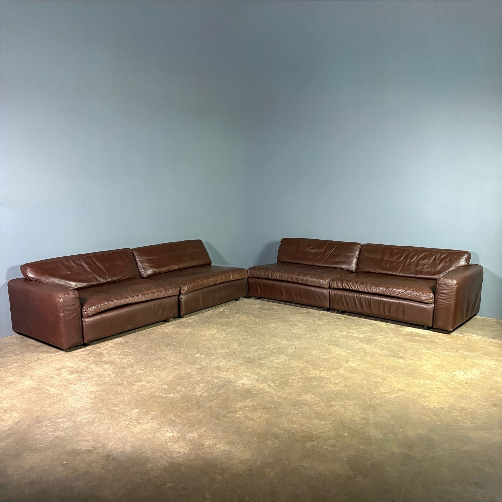 Large De Sede DS76 Style Brown Leather Modular Sofa Mid Century Vintage Retro MCM