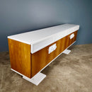 SOLD Mid Century Space Age Sideboard By Luigi Sormani Italian 1970s White & Walnut Vintage Retro MCM