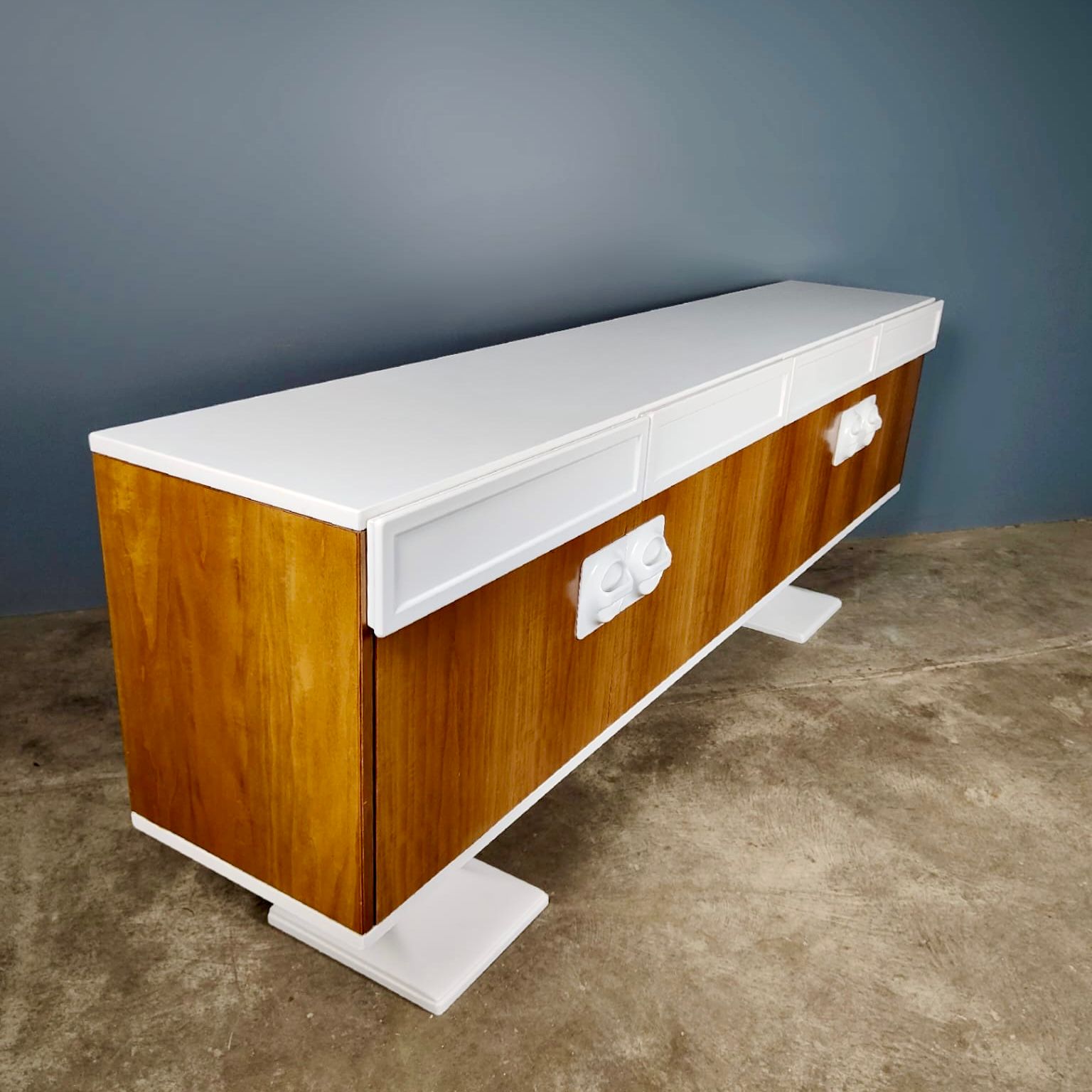 SOLD Mid Century Space Age Sideboard By Luigi Sormani Italian 1970s White & Walnut Vintage Retro MCM