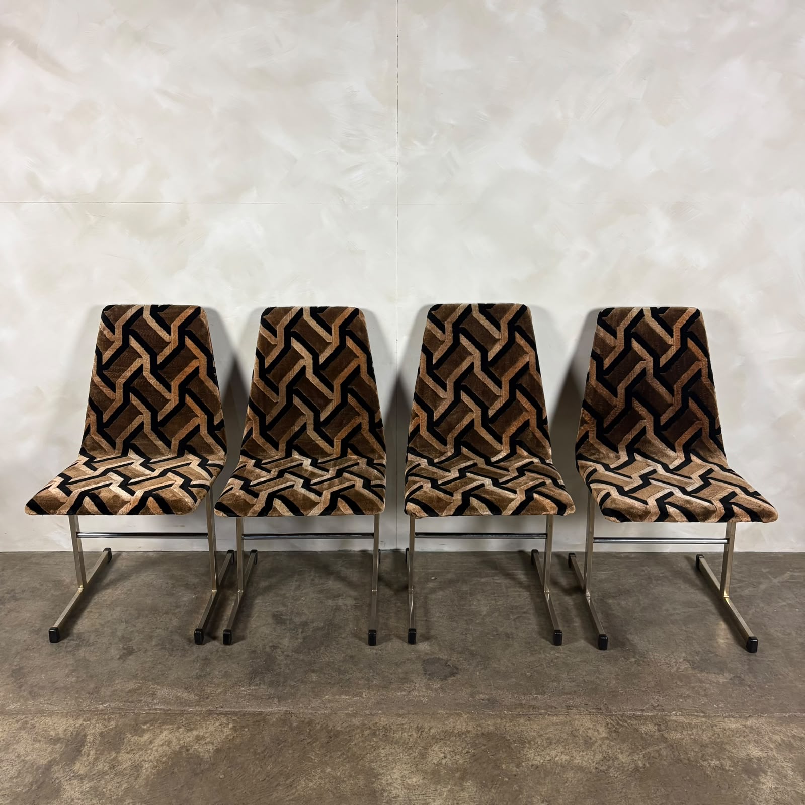 Four Mid Century Pieff Lisse Chrome Geometric Dining Chairs Vintage Retro MCM