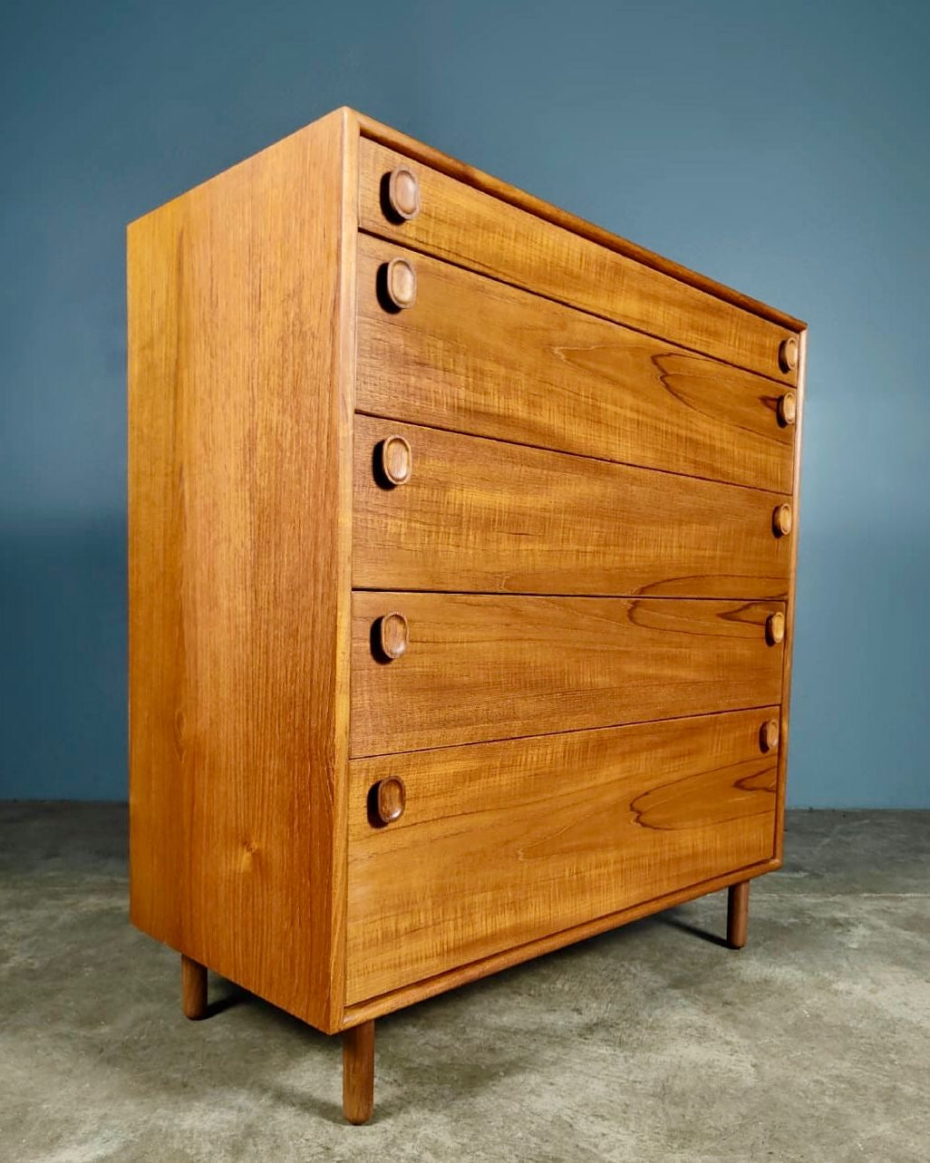 SOLD Mid Century Teak Tall Boy Chest Of Drawers Meredew Vintage Retro MCM