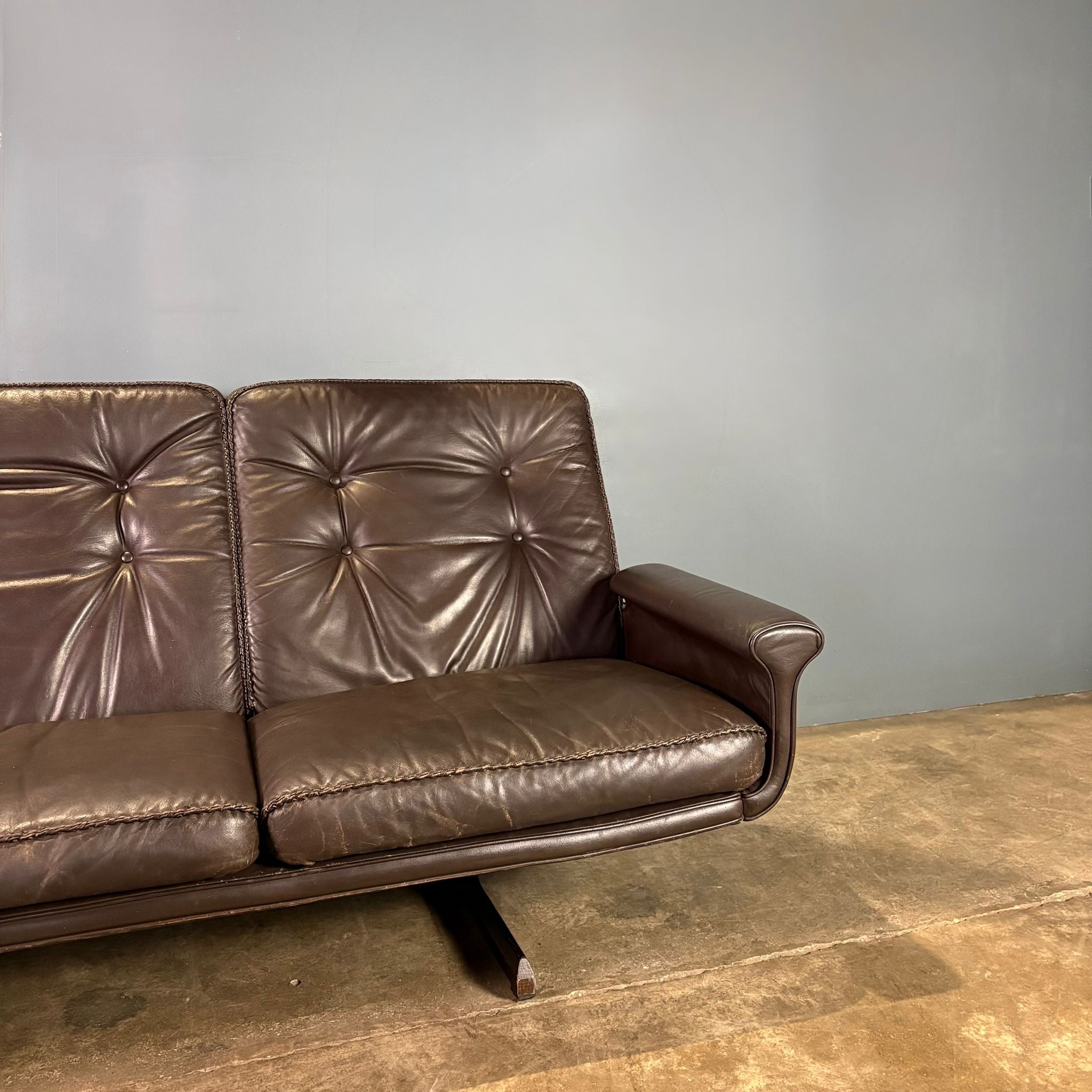 SOLD Sigurd Resell Vatne Møbler Model 126 Brown Leather Three Seater Sofa Mid Century Vintage Retro MCM