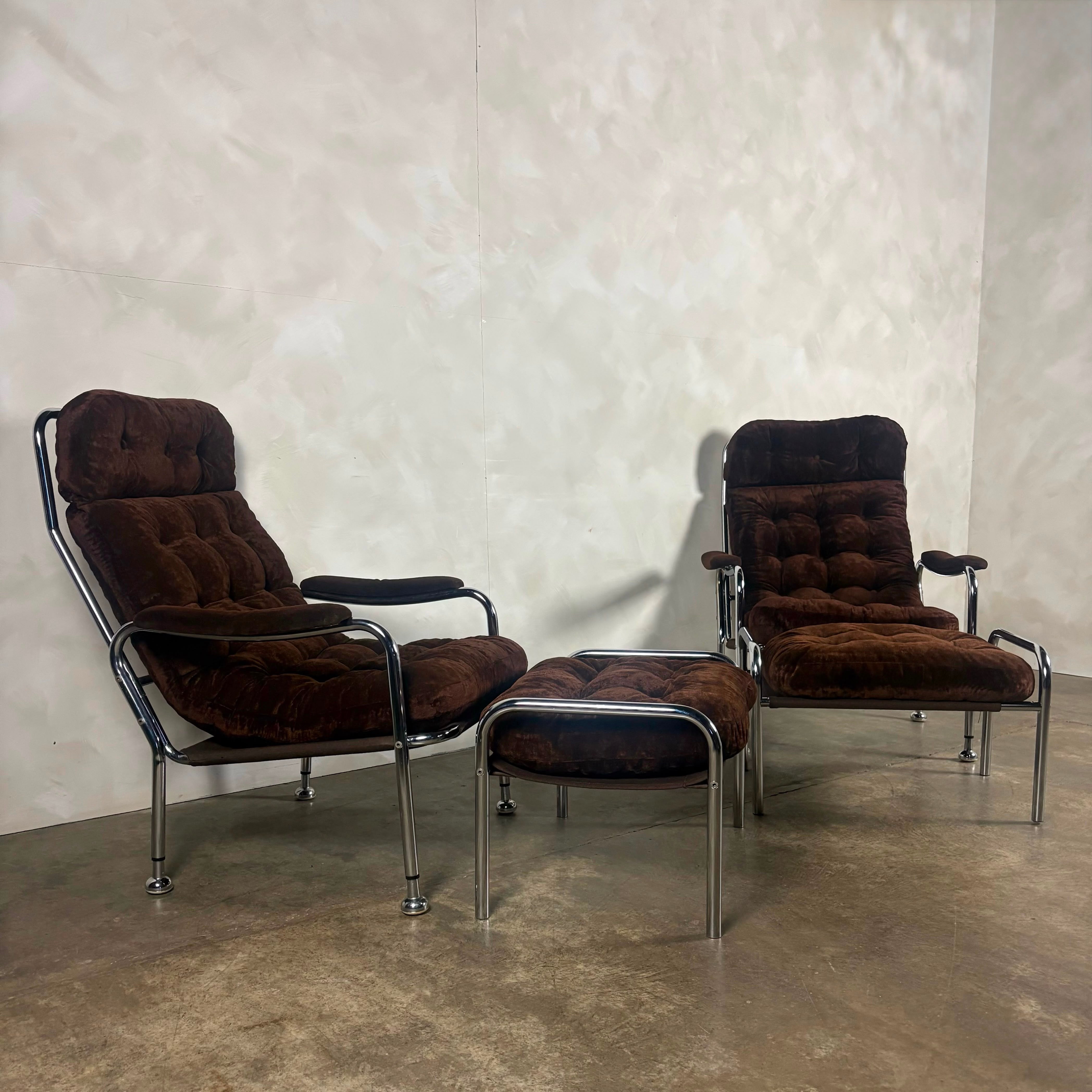 Pair Of Bo Eigert Stalbo Armchairs With Footstools Mid Century Vintage Retro MCM