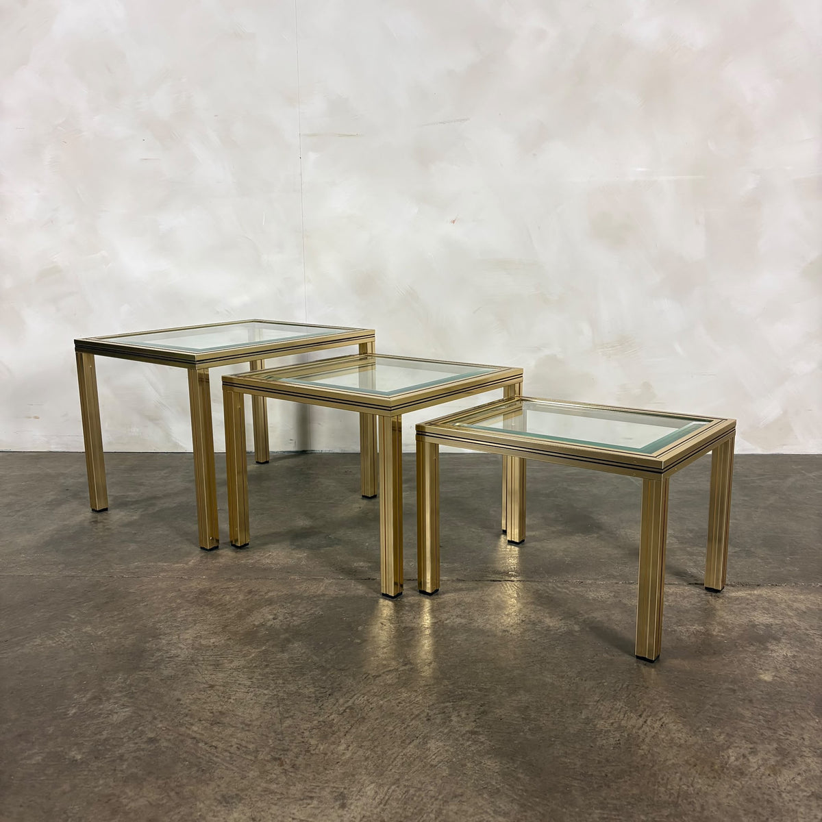 Pierre Vandel Brass Glass Set Of Three Nest Of Tables Mid Century Vintage Retro MCM
