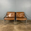 Mid Century Pair Of Pieff Beta Tan Brown Leather Lounge Chairs Vintage Retro MCM