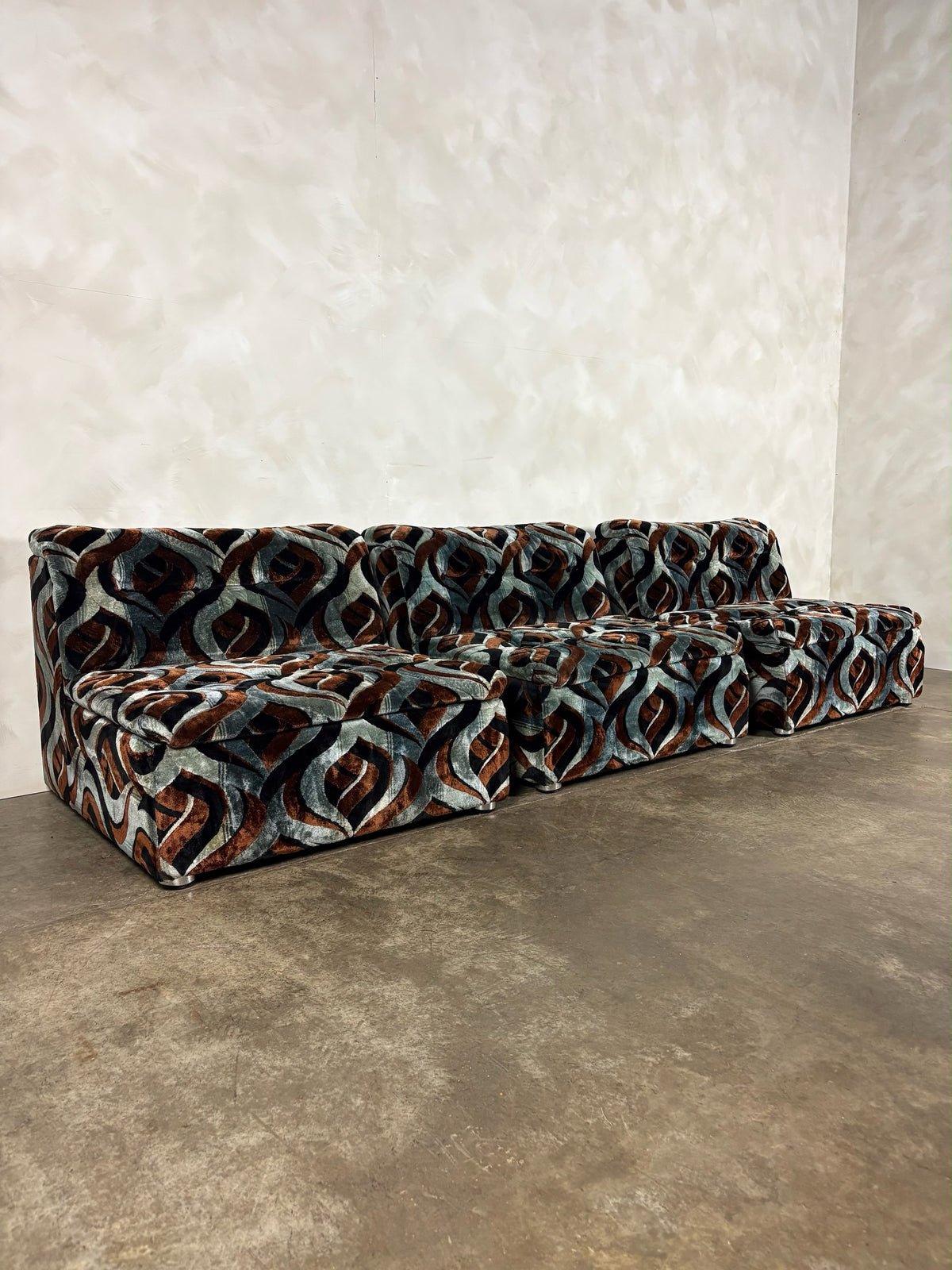 SOLD Englender Modular Blue Geometric Three Seater Sofa/Lounge Chairs 1970s Mid Century Vintage Retro MCM