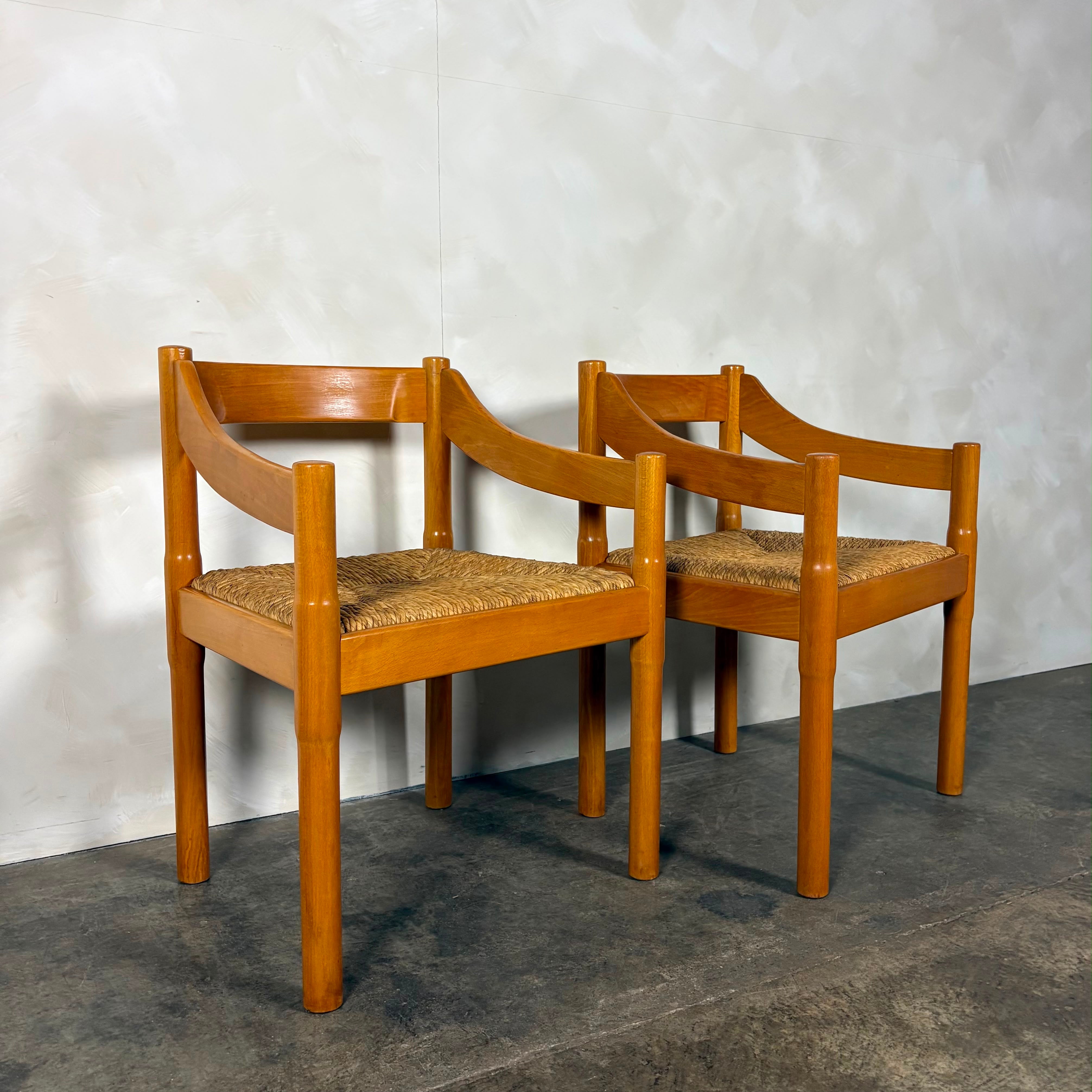 Set Of Six Carimate Rush & Beech Dining Chairs  Vico Magistretti Cassina Habitat Mid Century Vintage Retro MCM