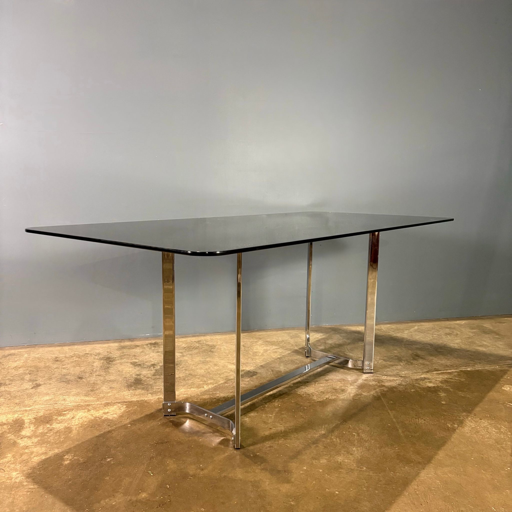 Merrow Associates Chrome & Glass Dining Table 'The Blumiein’ 167g By Richard Young Mid Century Vintage Retro MCM