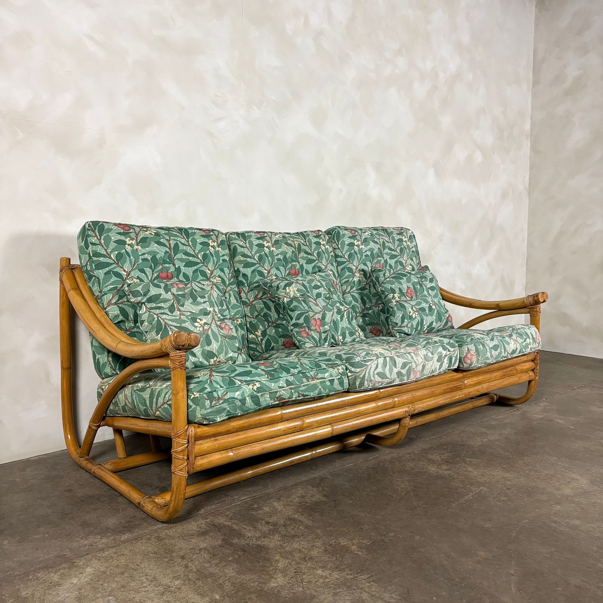 SOLD Mid Century Angraves Of Leicester Three Seater Sofa Invincible William Morris Bamboo Vintage Retro MCM