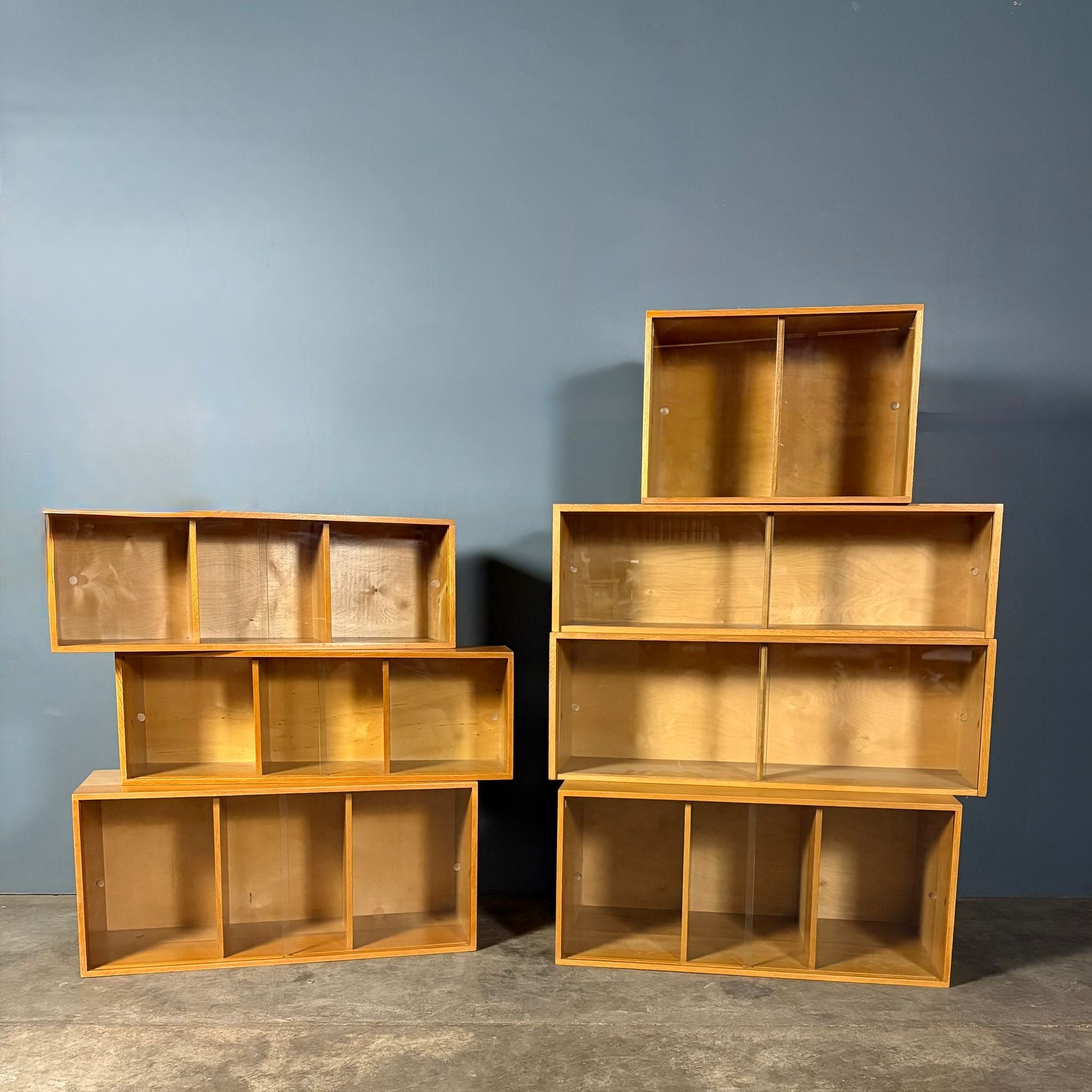SOLD 7 x Modular Storage Display Boxes Unix Glass Mid Century Vintage Retro MCM
