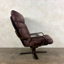 Pair Of Scandinavian Brown Leather Lounge Chairs Mid Century Vintage Retro MCM