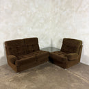 Mid Century Modular Brown Two Seater Sofa & Armchair With Coffee Table Vintage Retro MCM