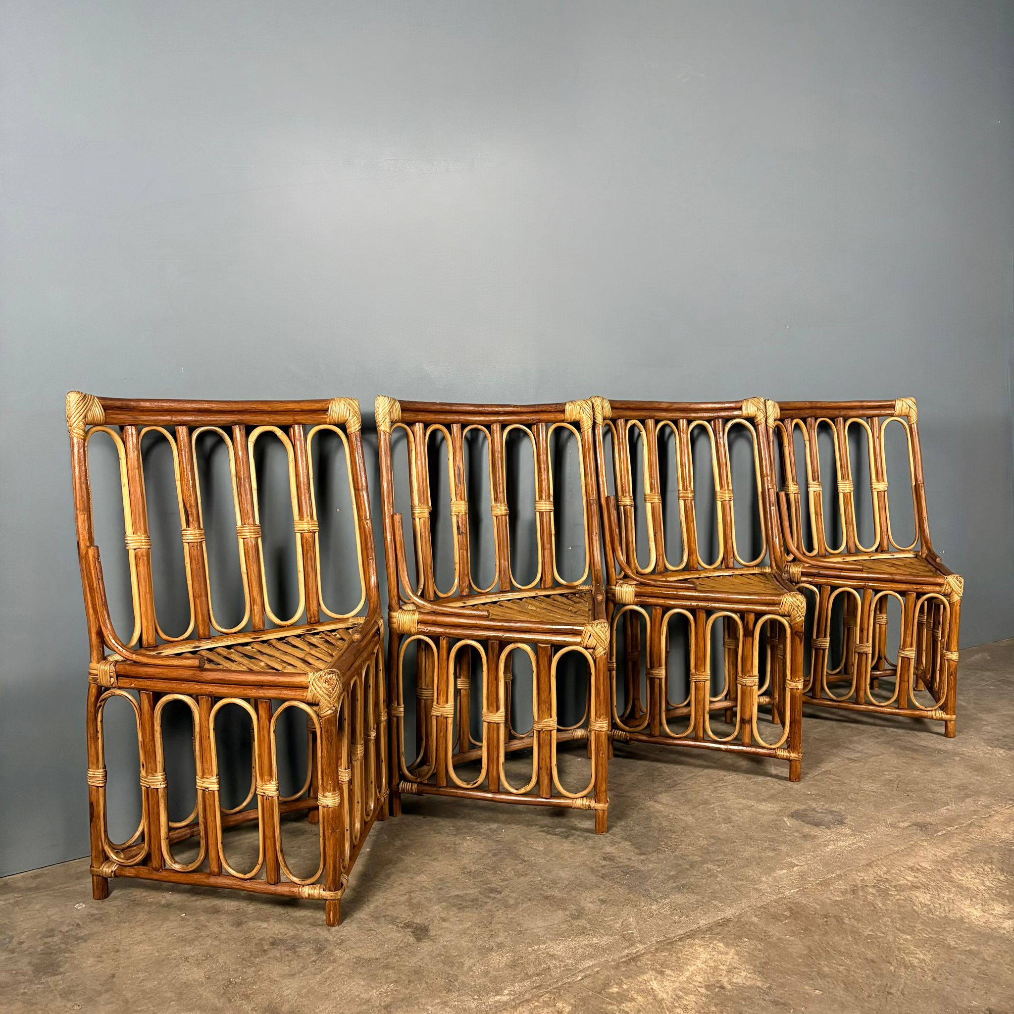 Dining Table & Four Matching Chairs Bamboo Cane Rattan Mid Century Vintage Retro MCM