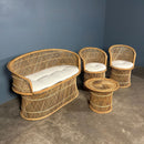 SOLD Mid Century Rattan Bamboo Two Seater Sofa, Pair Of Armchairs & Table Vintage Retro MCM