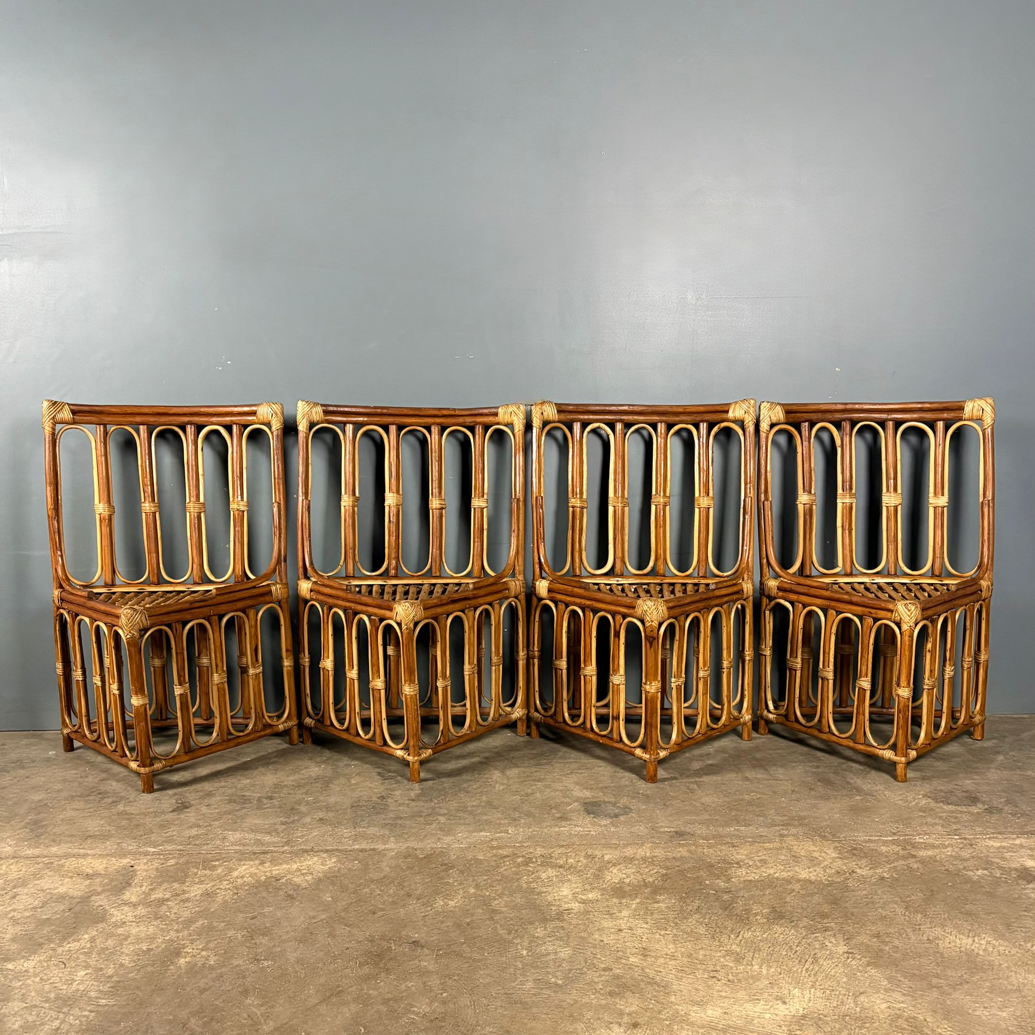 Dining Table & Four Matching Chairs Bamboo Cane Rattan Mid Century Vintage Retro MCM