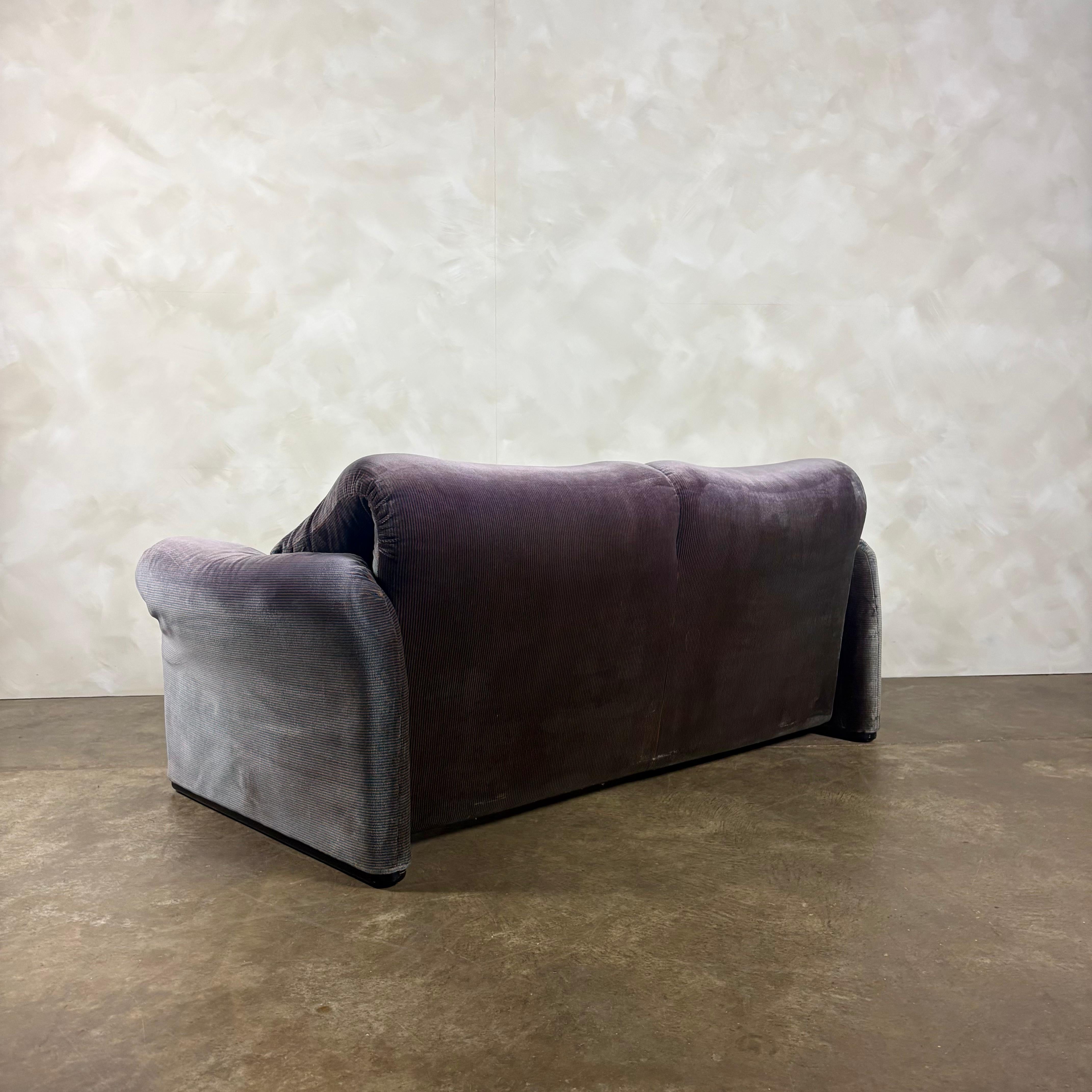 SOLD Maralunga Purple Blue Two Seater Sofa By Vico Magistretti For Cassina 1979 Mid Century Vintage Retro MCM