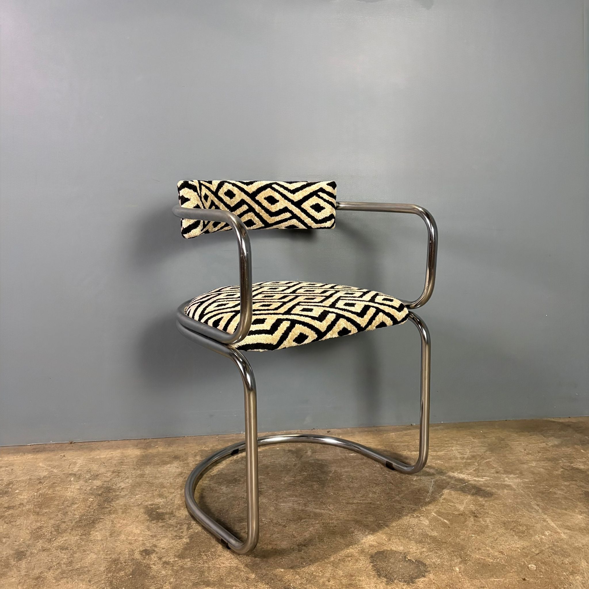 SOLD Four Zougoise Victoria Cantilever Dining Chairs Chrome Tubular Frames Mid Century Vintage Retro MCM