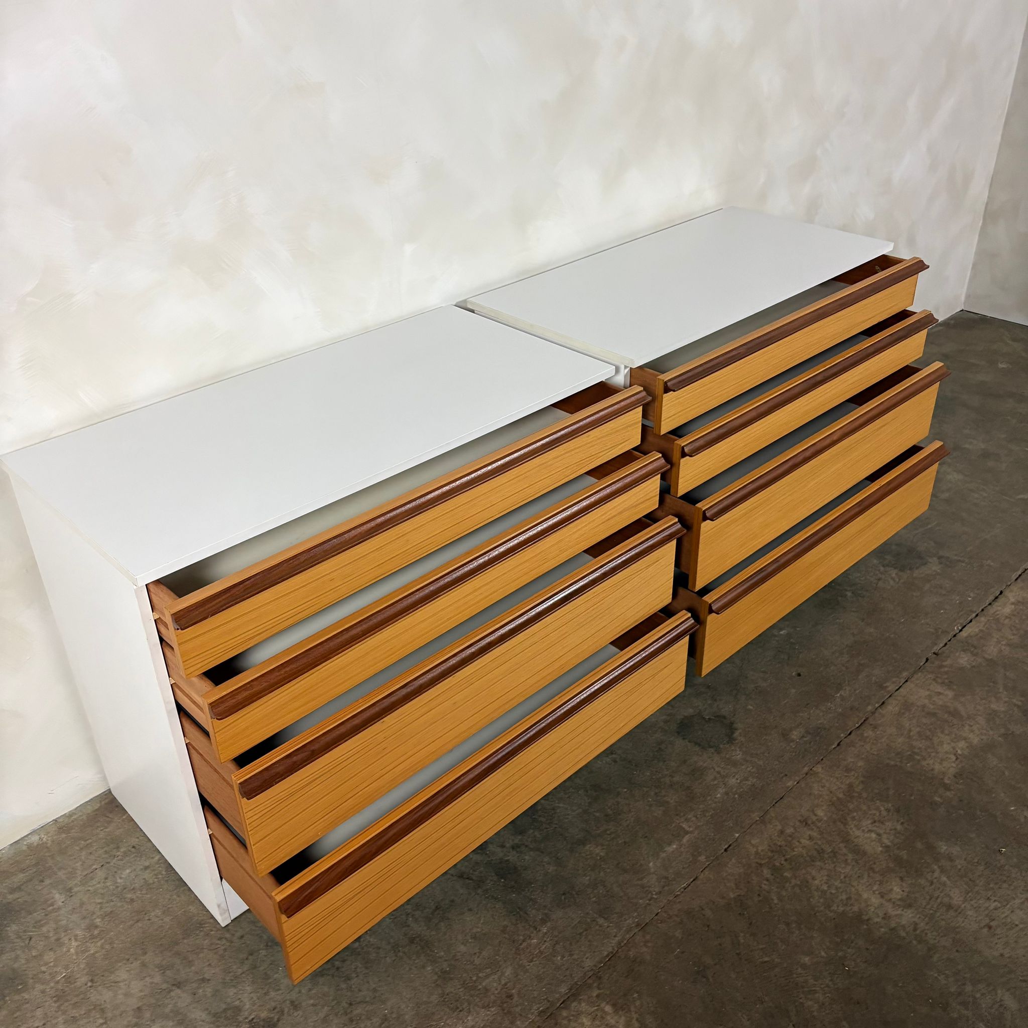 Pair Of Matching Chest Of Drawers White & Teak Mid Century Vintage Retro MCM