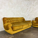 SOLD Mid Century G Plan Georgina Yellow Three Seater Sofa & Matching Pair Of Armchairs Yellow Velvet Vintage Retro MCM
