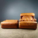 SOLD Tetrad Tan Brown Leather Sofa Chair & Footstool Mid Century Vintage Retro MCM