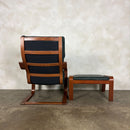 Pair Of Vintage Ikea Poäng Poem Armchairs & Matching Footstools Green Leather Mid Century Retro MCM