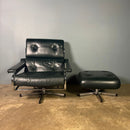 SOLD Mid Century Pieff Alpha Dark Green Leather Swivel Lounge Chair & Footstool Vintage Retro MCM