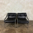 Pair Of Pieff Beta Lounge Chairs In Black Leather Mid Century Vintage Retro MCM