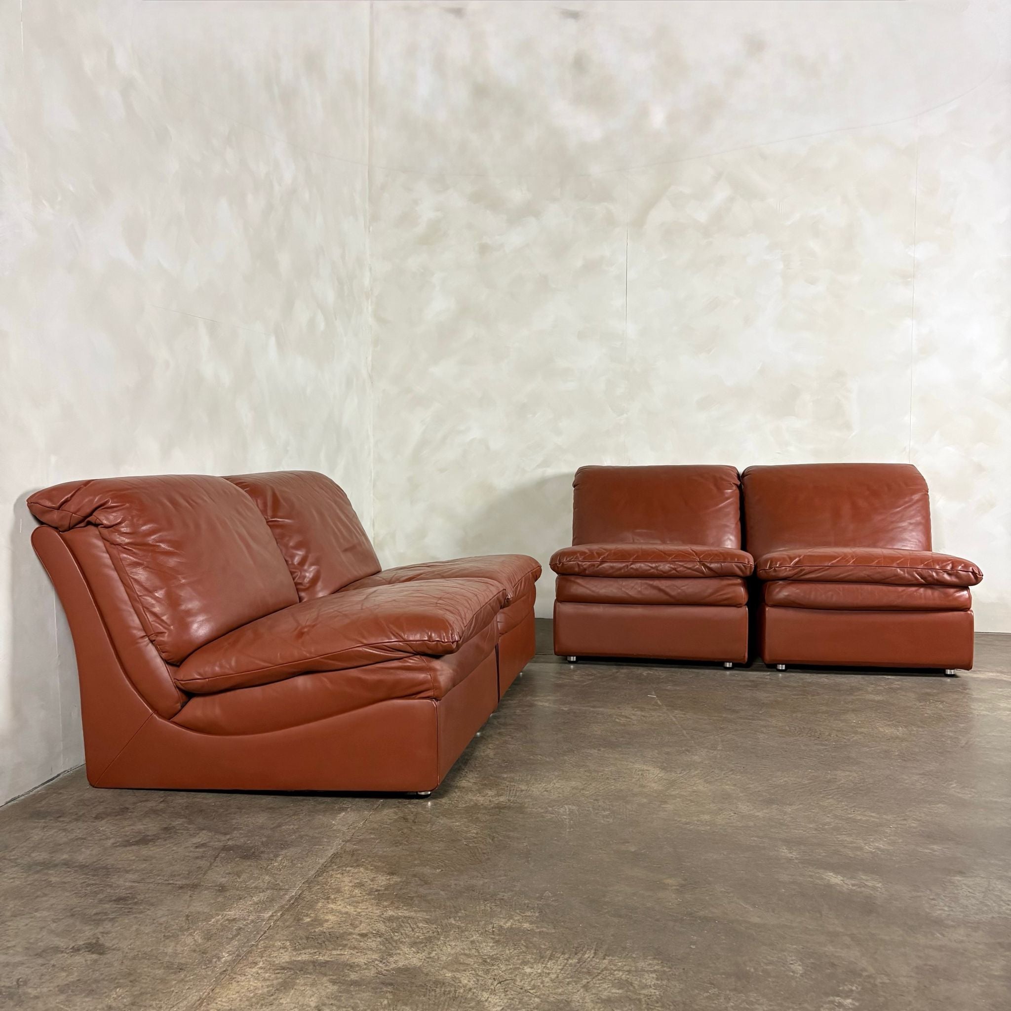 UBU Four Seater Brown Tan Modular Sofa/Chairs Lounge Suite Mid Century Vintage Retro MCM