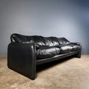 SOLD Maralunga Black Leather Three Seater Sofa Vico Magistretti Cassina Mid Century Vintage Retro MCM