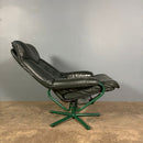 Green Leather Skoghaug Reclining Swivel Lounge Chair With Matching Footstool/Ottoman Mid Century Vintage Retro MCM